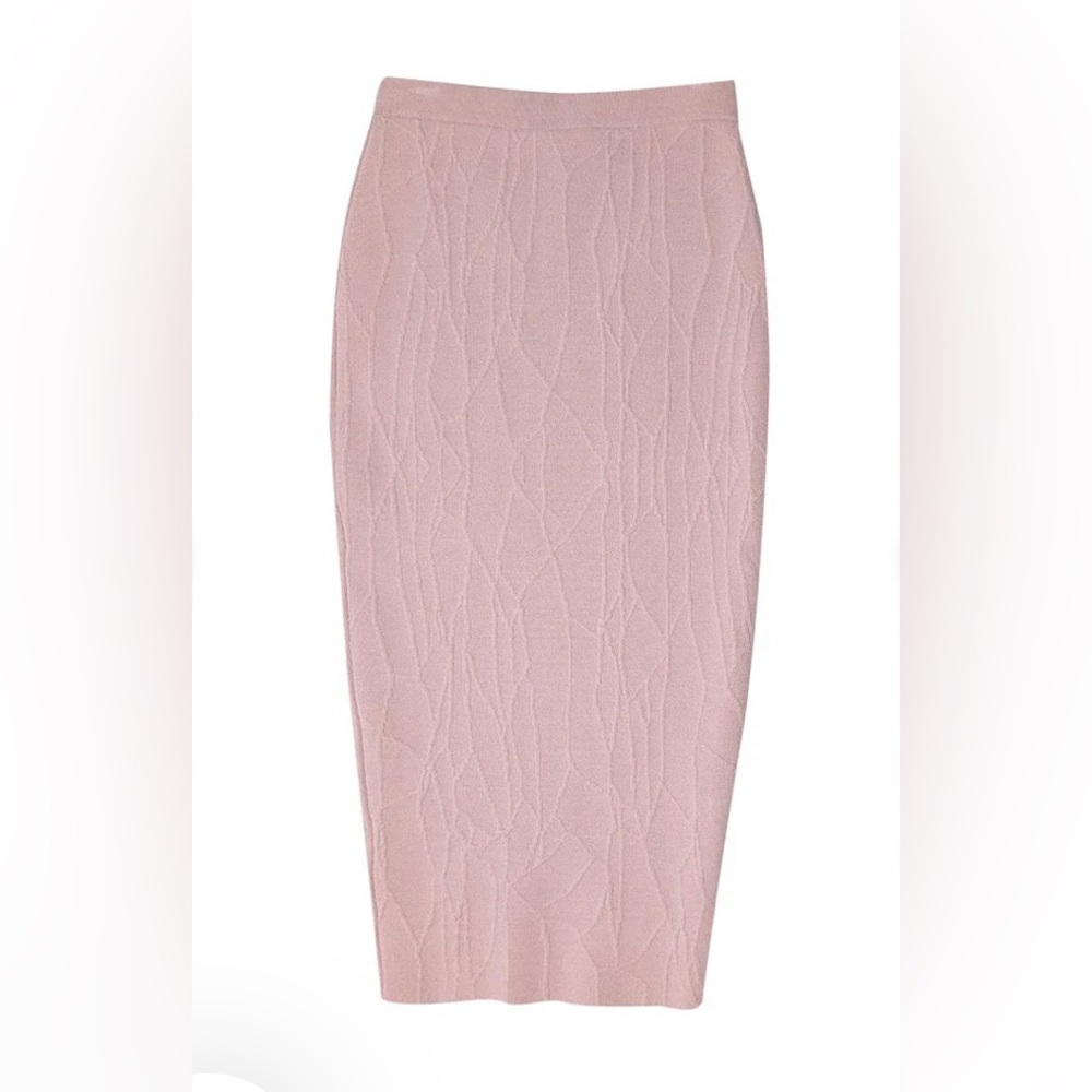 Jonathan Simkhai Blush Pink Textured Intarsia Knit Midi Pencil Skirt Small - Picture 2 of 8